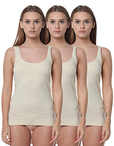 Yenita 3er Pack Damen Seamless Unterhemden, Tank Top aus Mikrofaser, Haut, Gr. M von Yenita