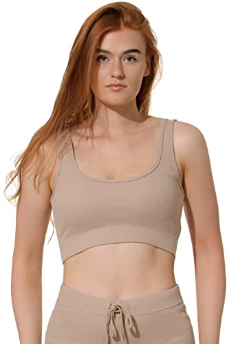 Yenita Crop Tank Top, Ärmelloses Kurztop aus Rippjersey für Damen, beige, Gr. XL von Yenita