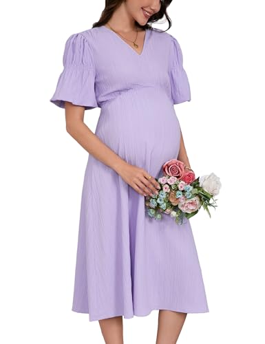 YesFashion Umstandskleid Damen Sommer Elegant V-Ausschnitt Langes Stillkleid Hohe Taille Casual Schwangerschaftskleid mit Laternenärmel Hellviolett XL YesFashion Umstandskleid Damen Sommer Elegant V-Ausschnitt Langes Stillkleid Hohe Taille Casual Schwangerschaftskleid mit Laternenärmel Hellviolett XL von YesFashion
