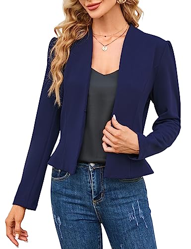 YesPerfect Damen Blazer Langarm Jacke Puffärmeln Elegante Blazerjacke Slim Einfarbig Büro Bolero Jacke (Verpackung MEHRWEG), A-Dunkelblau, S von YesPerfect