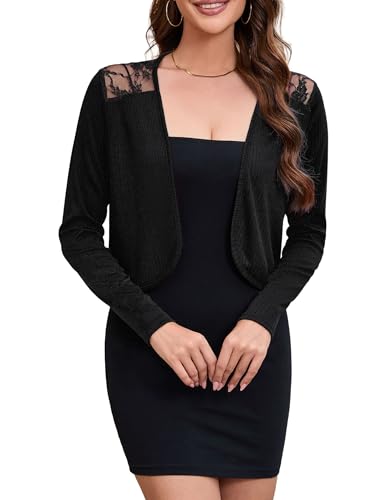 YesPerfect Damen Bolero Open Front Kurz Cardigan Elegant Strickjacke Casual Shrug Top Schwarz L von YesPerfect