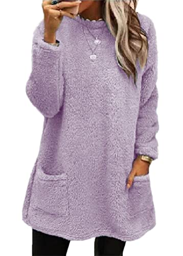 Yesgirl Damen Fleece Pullover Winter Warme Unterhemd Sweatshirt Gefüttert Langarmshirt Plus Dicker Plüsch Shirts Oberteil Bedruckt Lamm Kaschmir Pulli C Violett XL von Yesgirl