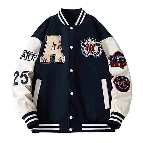 Yesgirl Herren Jacken College Cargo Winterparka Jacke Baseball Sportjacke Sweatjacke Unisex Patchwork Hoodies Mode Streetwear E Schwarz XL von Yesgirl