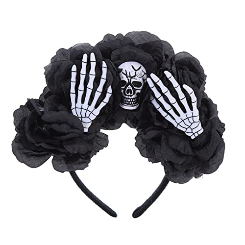 Gothic-Totenkopf-Stirnband, Halloween-Haarband, Gothic-Blumenkronen für Frauen, Tag der Toten, Stirnband, Skelett-Hand-Stirnband, Gothic-Totenkopf-Stirnband von Yfenglhiry