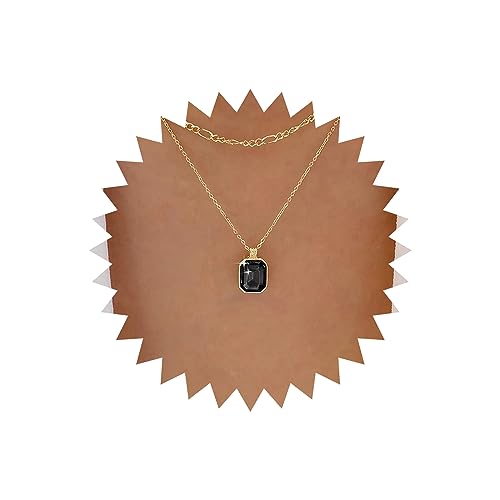 Yheakne Boho Gold Geschichtete Quadratische Halskette Onyx Quadratischer Anhänger Halskette Schwarzer Onyx Choker Halskette Flache Figaro Kette Halskette Choker Schmuck Für Frauen Und Mädchen von Yheakne