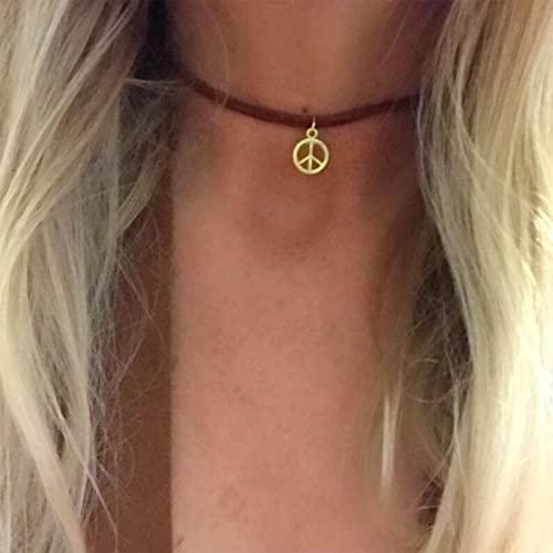 Yheakne Boho Peace Choker Halskette Schwarze Kordel Kreis Halskette Kurze Runde Halskette Vegan Halskette Kette Schmuck für Frauen und Mädchen von Yheakne