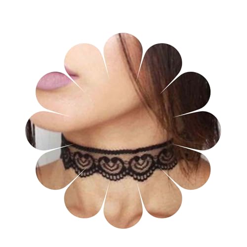 Yheakne Choker-Halskette mit Boho-Blumenspitze, schwarze hohle Spitze, dünne Tüllkragen, Halskette, Vintage, schwarze Tattoo-Halskette, Kettenschmuck für Frauen und Mädchen (Schwarz) von Yheakne