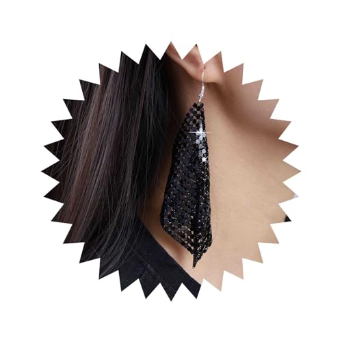 Yheakne Punk Metall Mesh Ohrringe Schwarze Pailletten Ohrringe Pailletten Quaste Ohrringe Lange Mesh Gürtel Ohrringe Schmuck Für Frauen Und Mädchen von Yheakne