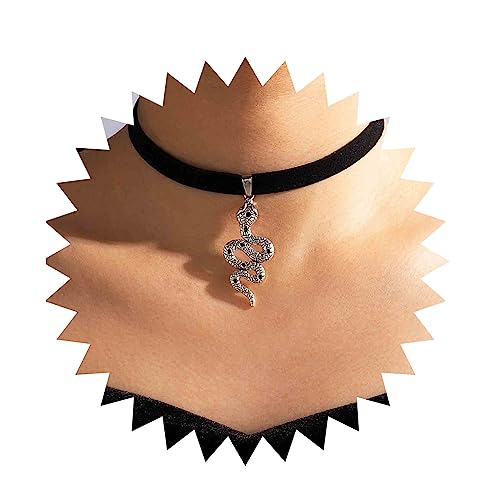 Yheakne Punk Schlange Samt Halsband Silber Schlange Anhänger Halskette Kette Kurze Schwarze Samt Halskette Stretch Band Halskette Gothic Schlangenhalskette Schmuck für Frauen und Mädchen von Yheakne