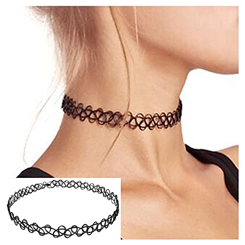 Yheakne Schwarze Chokerhalskette Kurze elastische 90er Jahre Chokerhalskette Stretch Chokerkette Retro Henna Chokerhalskette Punkhalskette Schmuck für Frauen und Teen Girls von Yheakne