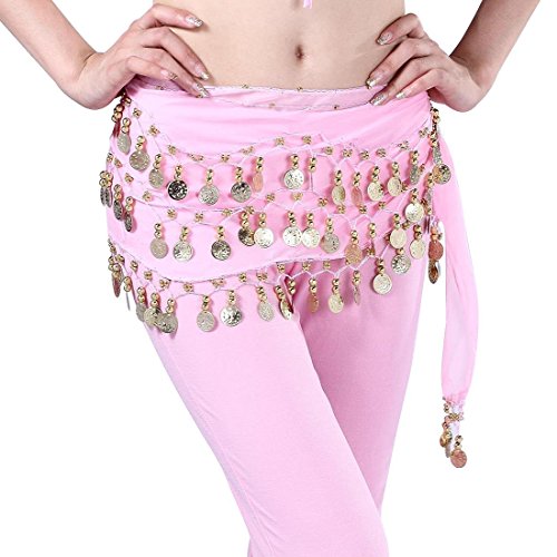 YiLang Orientaler Tanzgürtel für Damen und Mädchen, Bauchtanz, Seide, Schal mit Pailletten, Kostüm, Rosa, One size von YiLang