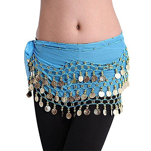 YiLang Orientaler Tanzgürtel für Damen und Mädchen, Bauchtanz, Seide, Schal mit Pailletten, Kostüm, himmelblau, One size von YiLang