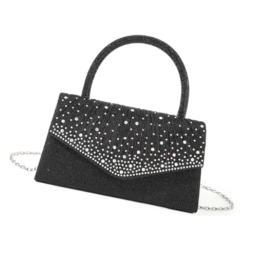 Anspruchsvolle Damen Abendtasche mit funkelnden Strasssteinen Dekoration Plissee Handtasche Schultertasche für Brautjungfern, Schwarz Anspruchsvolle Damen Abendtasche mit funkelnden Strasssteinen Dekoration Plissee Handtasche Schultertasche für Brautjungfern, Schwarz von YiNLuax