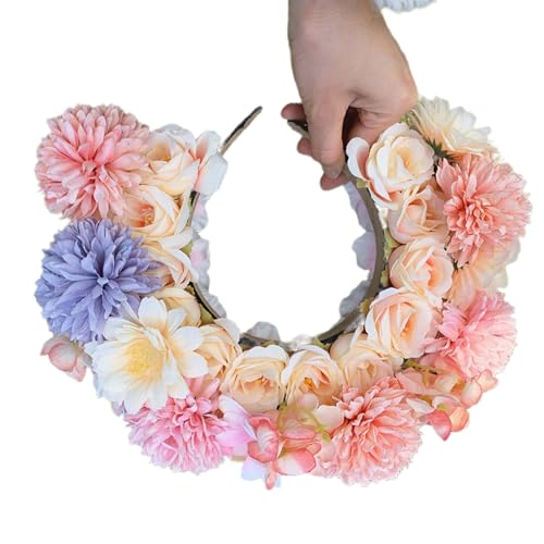 Doppelseitiges Blumen-Stirnband, Mexika-Stoff, Blumen-Haarband, modisch, für Damen, Braut, Haarschmuck, Brautgirlanden, Blumenstirnband von YiQinzcxg