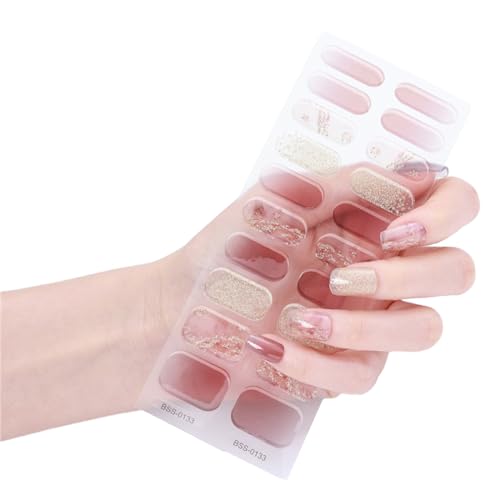 Halbgehärtete Gel-Nagelstreifen, Flicken, UV-/LED-Lampe, gehärteter Klebstoff, langlebig, volle Abdeckung, Gel-Nagelstiker, Maniküre, selbstklebende Nagelfolien, Hochzeit, Nagelaufkleber, Party, von YiQinzcxg