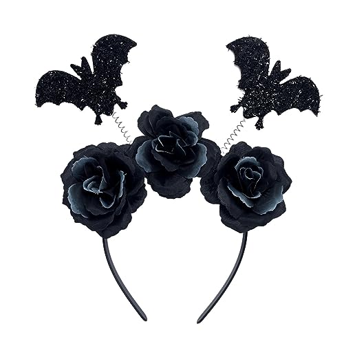 YiQinzcxg Stero-Stirnband für Erwachsene, Teenager, Fledermaus und Blume, Haarreif, Halloween, Party, Kopfschmuck, für Damen, Mädchen, Cosplay, Kostüm, Haarband, Fledermausflügel, Haarband von YiQinzcxg