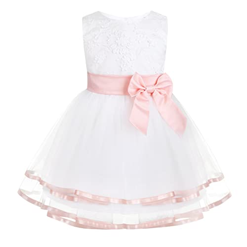 YiZYiF Baby Mädchen Kleid mit Pumphose Gestickt Taufkleid Festlich Kleid Hochzeit Party Kleinkind Festzug Kinder Kleidung Tüll Kleid Perle Rosa 68-74 von YiZYiF