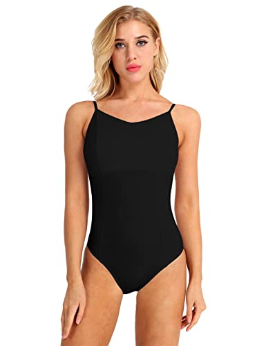 YiZYiF Damen Body Ballett Trikot Ballettanzug Tanz-Body Gymnastik Leotard Fitness Sportbody Tops mit Spaghettiträgern Schwarz M von YiZYiF