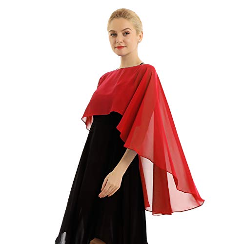 YiZYiF Damen Chiffon Poncho Schal Stola Elegant Umschlagtuch Bolero Jacke Jäckchen Cardigan Tops zum Hochzeit Brautkleid Rot Einheitsgröße von YiZYiF