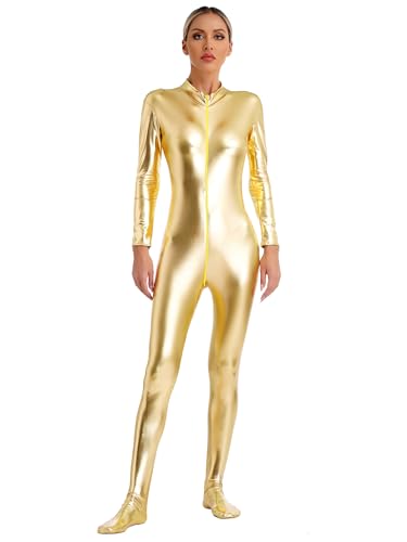 YiZYiF Damen Glänzend Metallic Jumpsuit Catsuit Ganzkörper Karneval Fasching Kostüm Tanzbody Gymnastik Trikot Leotard Disco Party Clubwear Gold F 3XL YiZYiF Damen Glänzend Metallic Jumpsuit Catsuit Ganzkörper Karneval Fasching Kostüm Tanzbody Gymnastik Trikot Leotard Disco Party Clubwear Gold F 3XL von YiZYiF
