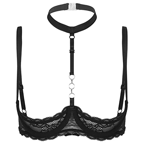 YiZYiF Damen Hebe BH Transparent Lace Offene Brust BH Bra Push Up mit Bügel Ouvert Erotische Dessous Reizwäsche Top Schwarz I XXL von YiZYiF