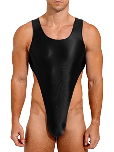 YiZYiF Herren Bodysuit Sexy Glänzend Stringbody Dessous Reizwäsche Glossy Tank Top Thong Leotard Einteiler Singlet Sportwear C_Schwarz M von YiZYiF