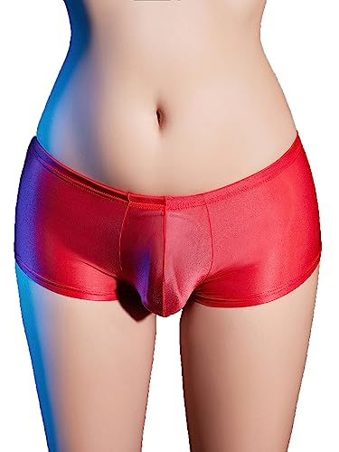 YiZYiF Herren Boxershorts Sexy Durchsichtige Öl-Glanz Slips Beutel Pouch Unterwäsche Männer Reizwäsche Erotische Höschen Rot Einheitsgröße von YiZYiF