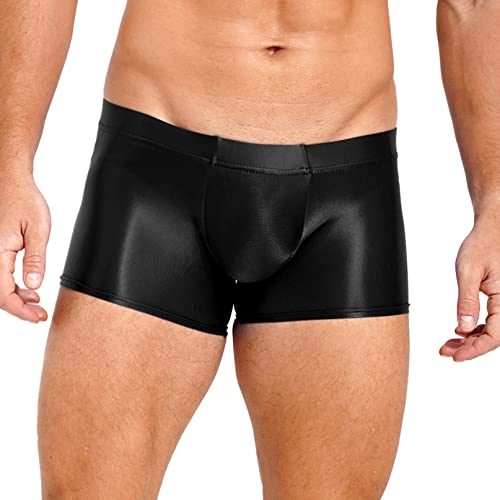 YiZYiF Herren Glänzend Boxershorts Sexy Glatt Nylon Slip Höschen Badeshorts Hotpants Erotische Dessous Reizwäsche Schwarz_D M von YiZYiF