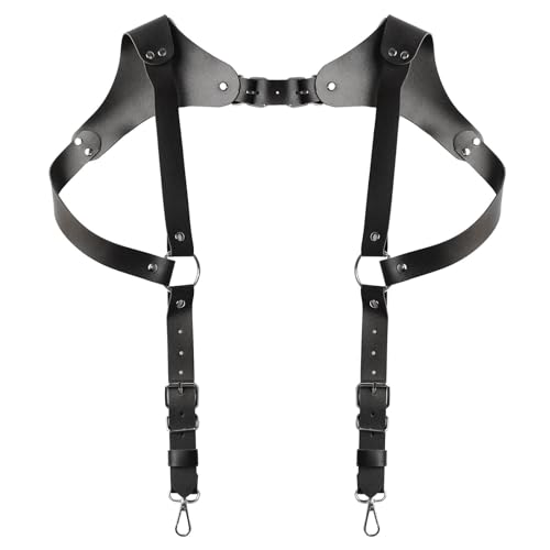 YiZYiF Herren PU-Leder Hosenträger mit Metall Clip/Haken Einstellbare Brust Harness Körper Gürtel Cosplay Riemen Gürtel Hakentyp Schwarz One Size von YiZYiF