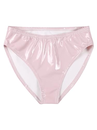 YiZYiF Herren Lackleder Slip Wetlook Unterwäsche Bulge Pouch Unterhose Panties Männer Lederoptik Badeshorts Schwimmshorts Schlüpfer Rosa L von YiZYiF