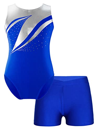 YiZYiF Kinder Mädchen Turnanzug Shorts Set Gymnastik Leotards Ballett Trikot Tanz Body mit Kurze Hose Wettbewerb Sport Yoga Set Tanzkostüm B_Königsblau 134-140/9-10 Jahre von YiZYiF