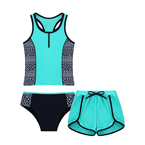 YiZYiF Mädchen Badeanzug Bikini Tankini Set Hawaii Schwimmanzug Sommer Badebekleidung Strand Urlaub Wassersport Outfit Gr. 4-16 Jahre Minzgrün C 158-164/13-14 Jahre von YiZYiF