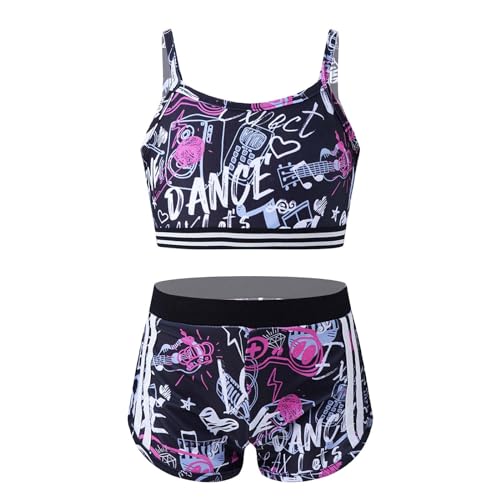 YiZYiF Kinder Mädchen Bikini Tankini Set 2 Teiliger Sportlich Schwimmanzug Spaghetti-Träger Tank Top Badeshorts Schwimmen Strandkleidung Schwarz&Rosenrot_D 158-164 von YiZYiF