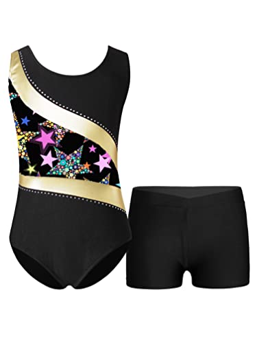 YiZYiF Mädchen Gymnastikanzug Set Bedruckte Turn-Trikot Tanz Trikot Ballett Leotard Und Shorts Set Wettbewerb Tanzkostüm Sport Overall Yoga Outfit B_Rosa-Herz 134-140/9-10 Jahre von YiZYiF