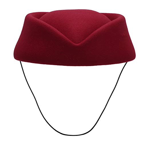 YiZYiF Stewardess Hut Flugbegleiterin Cosplay Kostüm Wollfilz Pillbox Mütze Stewardess Cap Woolen Flight Attendant Hut Musical Performance Requisiten Burgund One Size von YiZYiF