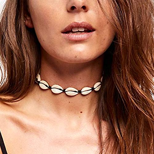 Yienate Bohemia Halskette Choker Einfache Muschel Anhänger handgewebt Boho Halsketten Schmuck für Damen und Mädchen (schwarz) von Yienate