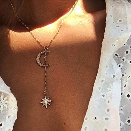 Yienate Boho-Halskette mit Mond- und Sonne-Anhänger, goldfarbene Kette, Boho-Kette, Y-förmig, Schmuck für Damen und Mädchen von Yienate