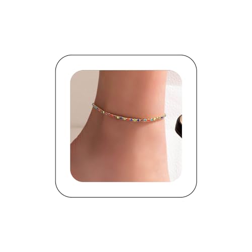 Yienate Boho Buntes Kristall Fußkettchen Knöchelarmband Funkelndes Fußkettchen Regenbogen Candyfarbenes Fußkettchen Mode Füße Kette Schmuck Geschenk Für Frauen Und Mädchen von Yienate