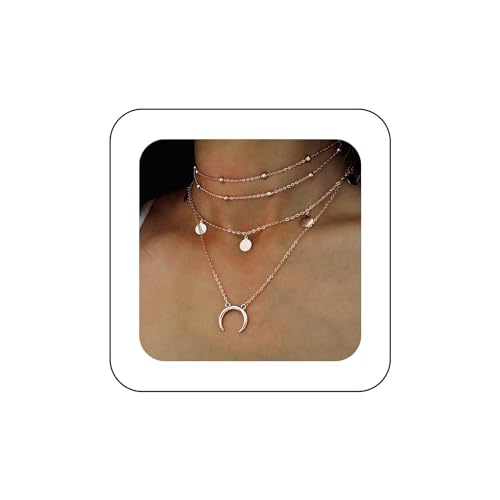 Yienate Boho Geschichtet Halbmond Halskette Choker Gold Horn Mondsichel Scheibe Anhänger Halskette Böhmen Perlen Choker Mehrschichtige Angabe Upside Down Mond Pailletten Halskette Schmuck Für Frauen von Yienate