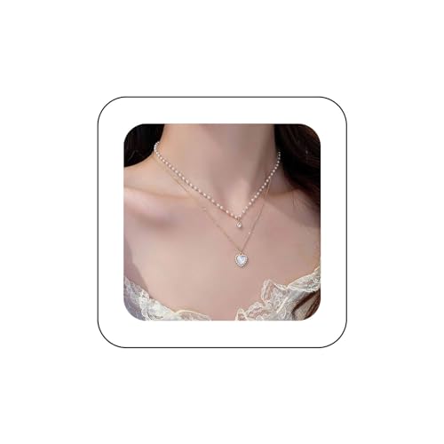 Yienate Boho Geschichtet Perle Choker Halskette Kette Gold Kristall Perle Herz Anhänger Halsketten Hochzeit Brautjungfern Perle Choker Barock Perlen Stränge Kette Schmuck Für Frauen Und Mädchen von Yienate