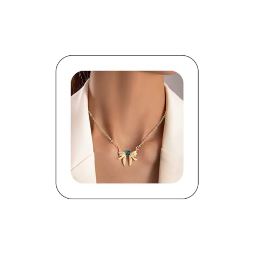 Yienate Boho Schmetterling Flügel Halskette Choker Vintage Gold Flügel Anhänger Halskette Erklärung Winzigen Quadratischen Grünen Kristall Charme Halskette Schmetterling Halskette Schmuck Für Frauen von Yienate