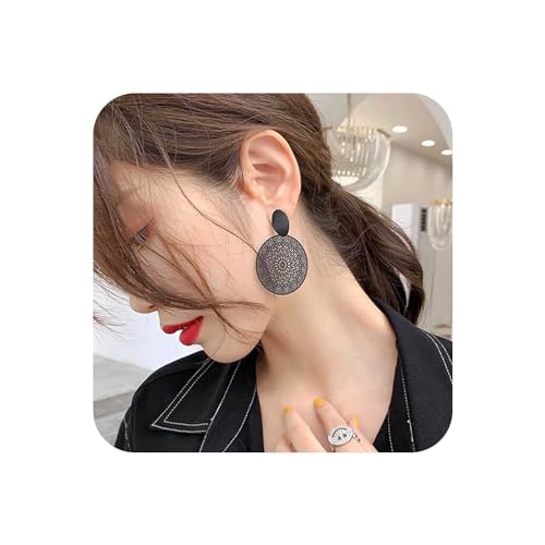 Yienate Boho Schwarze Blumenohrringe Vintage Dot Studs Lace Disc Drop Dangle Ohrringe Einzigartige schwarze geometrische Tattoo-Spitzen-Creolen Statement Runde Ohrringe Schmuck für Frauen und Mädchen von Yienate