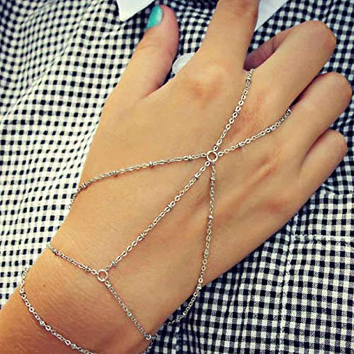 Yienate Fashion Multilayer Quaste Kette Finger Ring Armband Layered Bracelet Hand Bundle Slave Armband für Frauen und Mädchen (Silber) von Yienate