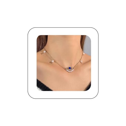 Yienate Funky Bösen Blick Kristall Halsketten Choker Gold Aussage Blau Dämon Auge Anhänger Halskette Boho Bösen Blick Strass Perle Charme Halskette Schmuck Für Frauen Und Mädchen von Yienate