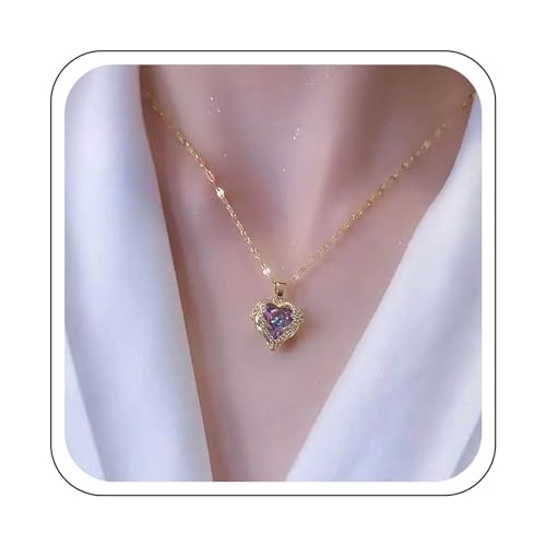 Yienate Funky Kristall Herz Halsketten Choker Engelsflügel Liebe Herz Strass Anhänger Halskette Gold Amethyst Halskette Kette Boho Erklärung Funkelnden Geburtsstein Halskette Schmuck Für Frauen von Yienate