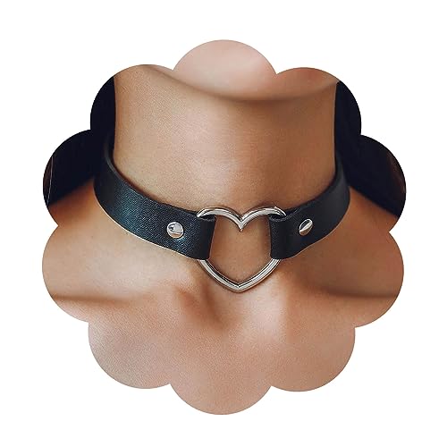 Yienate Goth Schwarz Choker Halskette Kette Vintage Leder Halsband Silber Herz Anhänger Halsband Samt Halsband Punk Halsband Rock Statement Herz Halsband Charme Schmuck Geschenk Für Frauen von Yienate