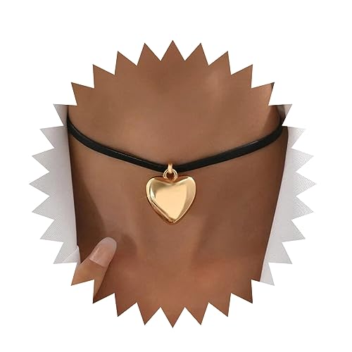 Yienate Gothic Herz Samt Halsband Halskette Kette Vintage Schwarzer Samt Choker Halskette Punk Gold Love Heart Anhänger Halskette Kropfband Klassisch Schwarzes Halsband Halsketten Schmuck für Frauen von Yienate