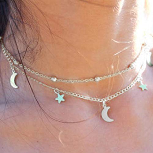 Yienate Halskette für Damen, Teenager, doppellagig, einfache Mond- und Stern-Halskette, Charms für Mädchen (Gold) von Yienate