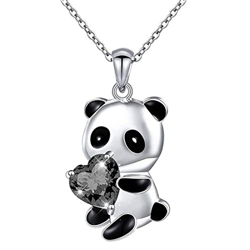 Yienate Panda Kristall Halskette Choker Silber Panda Weiß Herz Kristall Bär Anhänger Halskette Kette Panda Liebe Halskette Charme niedliche Tier Kristall Schmuck Geschenk für Frauen Mädchen (Schwarz) von Yienate