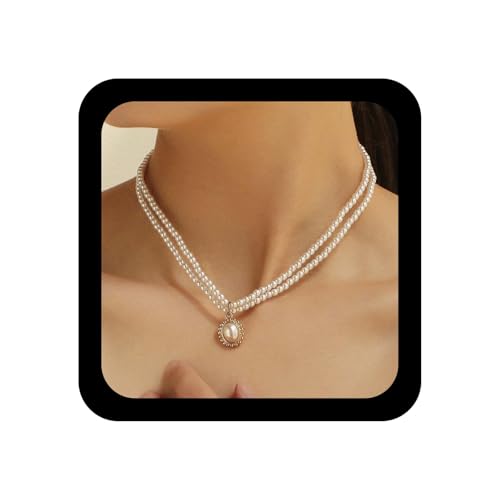 Yienate Perle Choker Halskette Kette Geschichtet Perlenstränge Halskette Gold Runde Scheibe Perle Anhänger Barock Mehrreihige Aussage Perlenkette Charme Schmuck Für Frauen Und Mädchen von Yienate